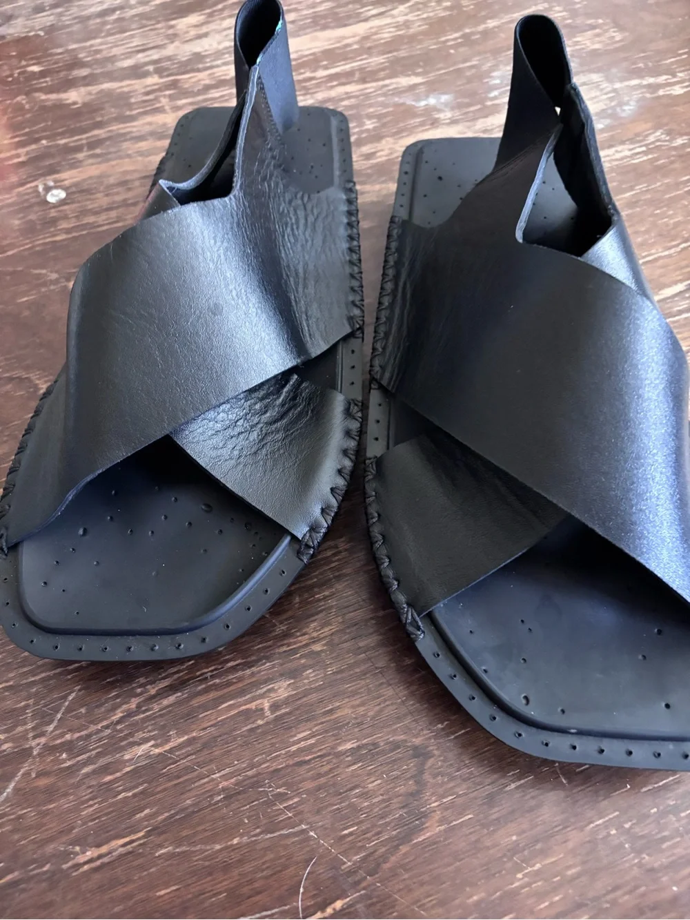 Y-3 Men's Black Leather Crisscross Sling Sandals